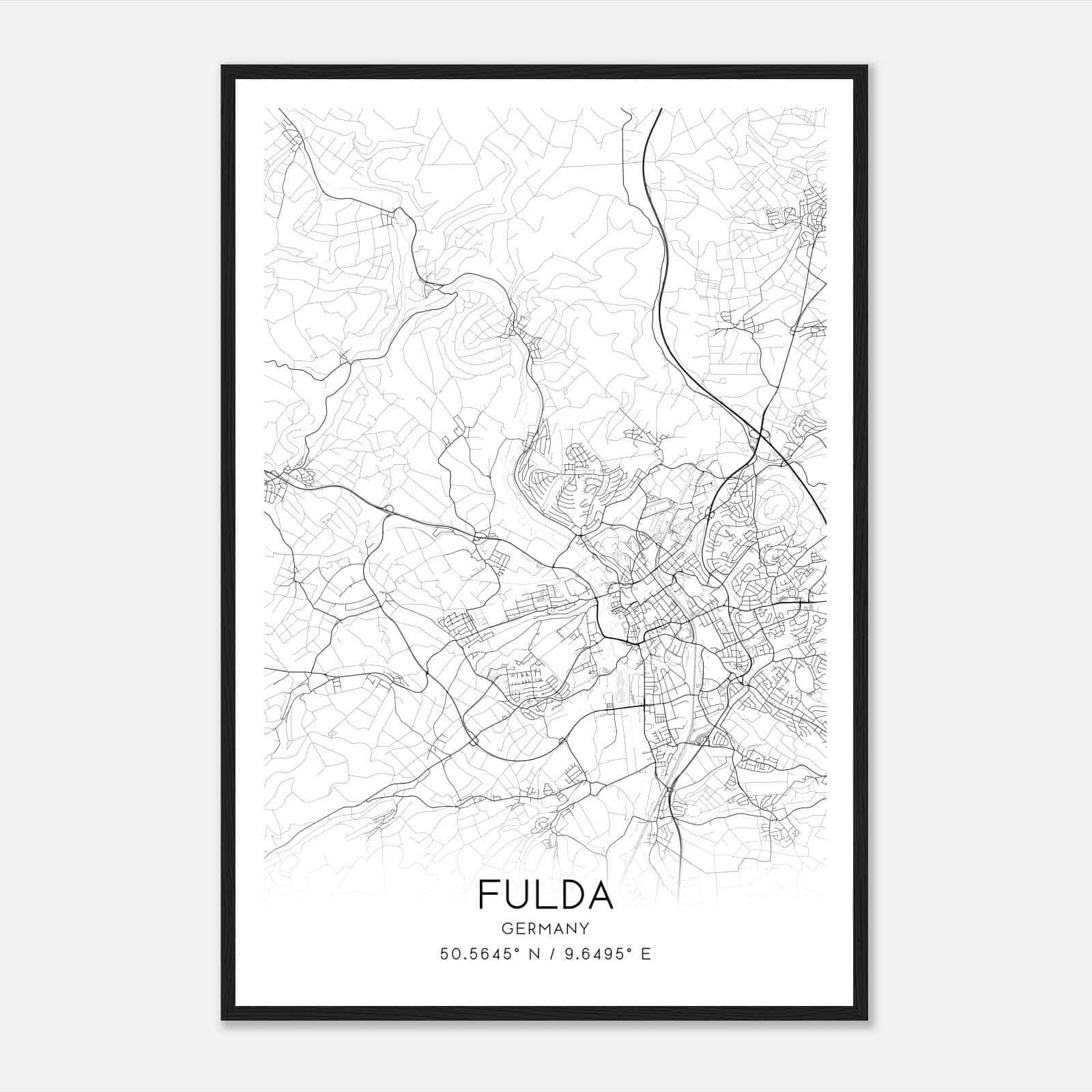 Fulda Germany Map Poster, Modern Home Decor Wall Art Print