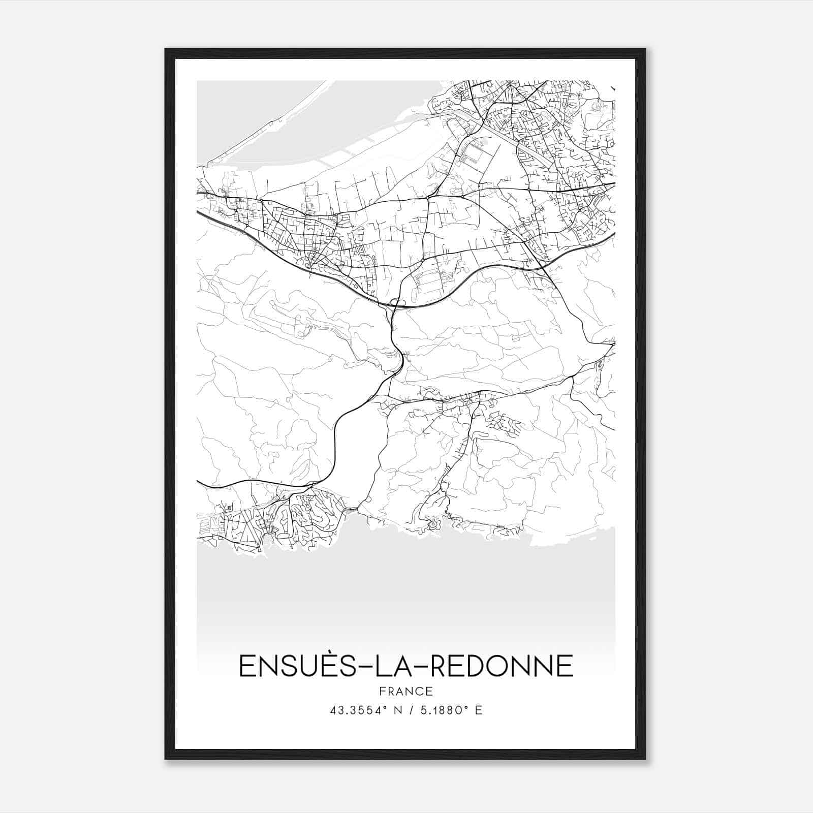 Ensues-la-Redonne France Map Poster, Modern Home Decor Wall Art Print