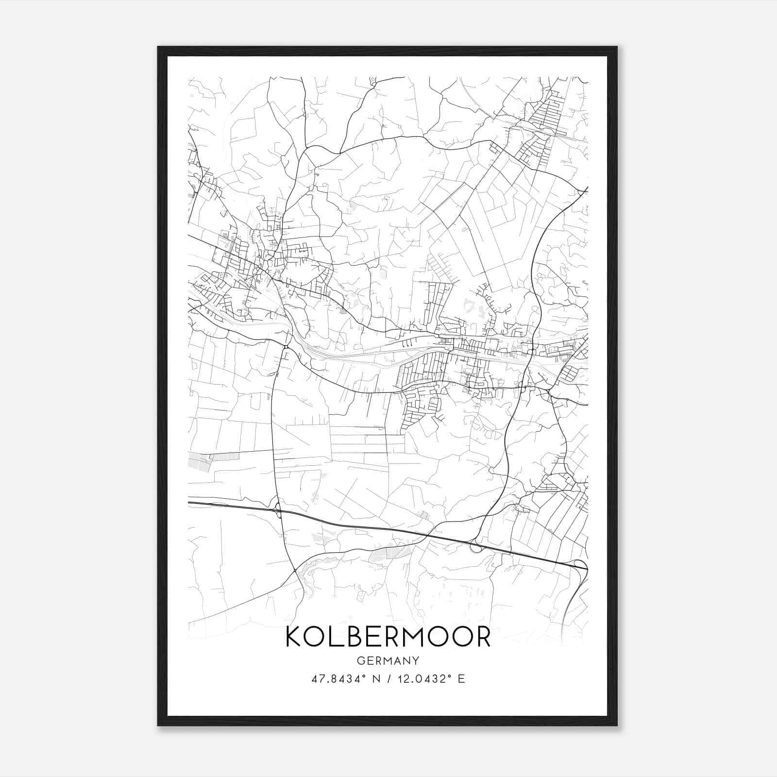 Kolbermoor Germany Map Poster, Modern Home Decor Wall Art Print