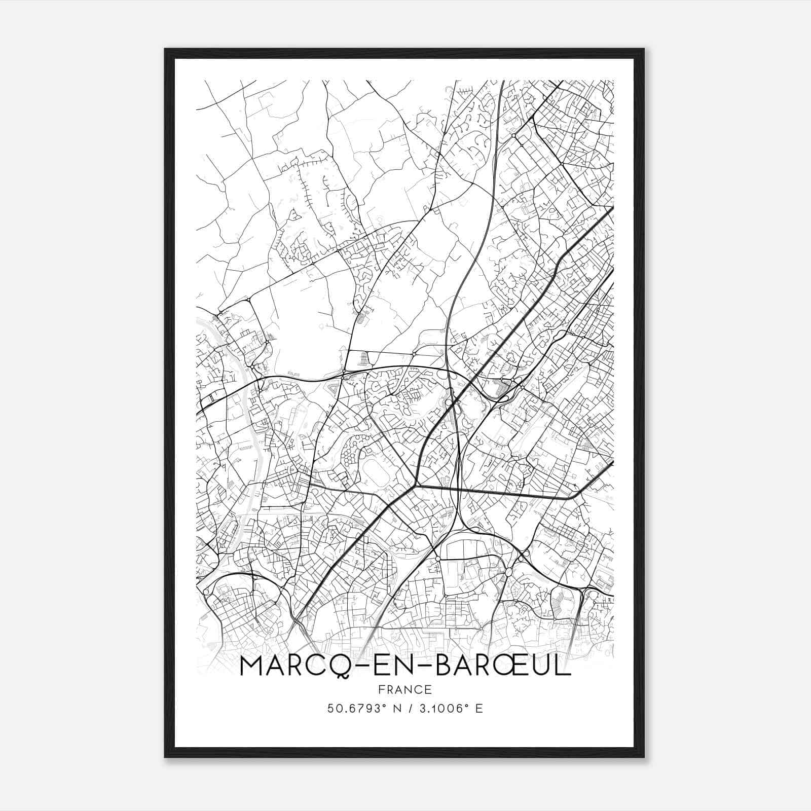 Marcq-en-Baroeul France Map Poster, Modern Home Decor Wall Art Print