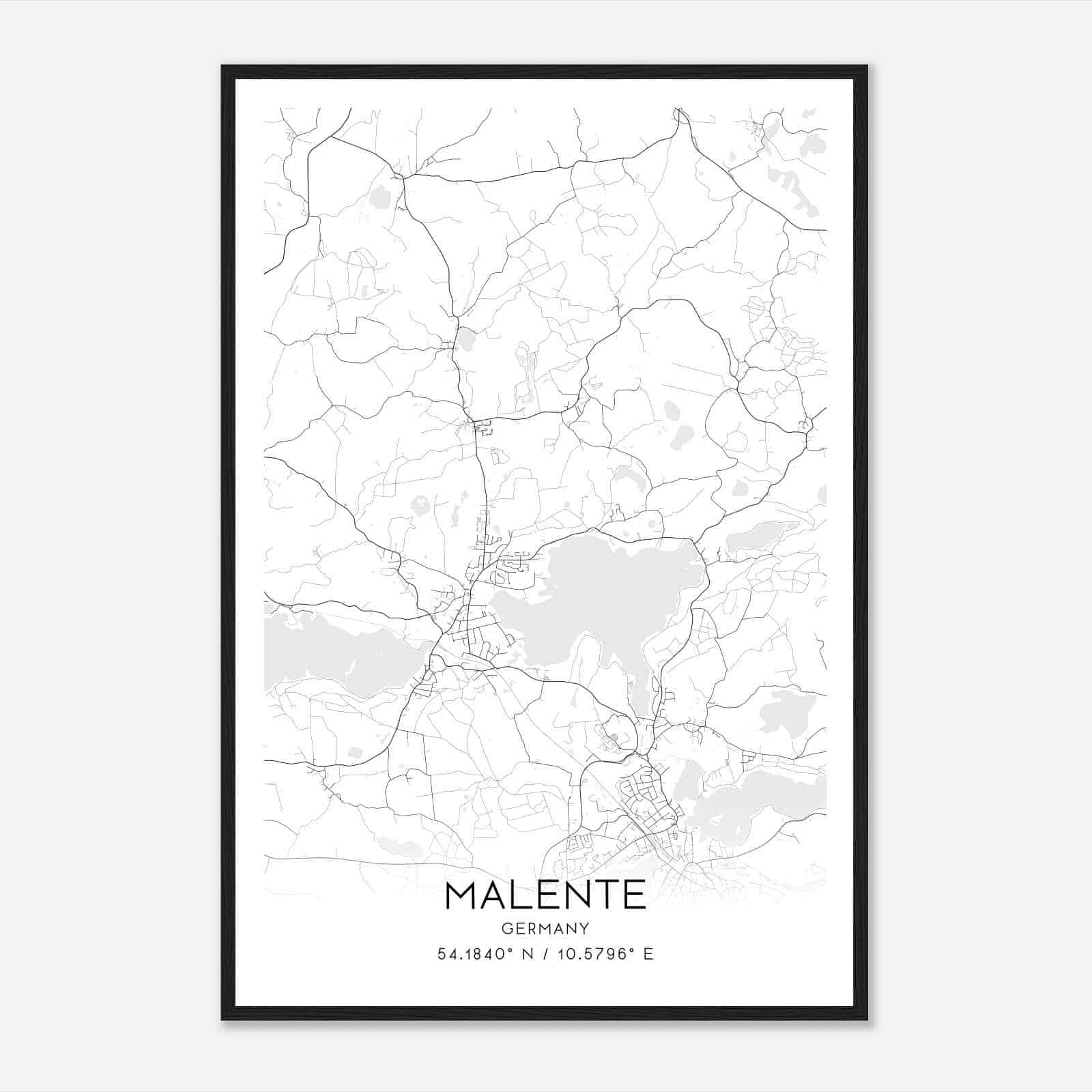 Malente Germany Map Poster, Modern Home Decor Wall Art Print