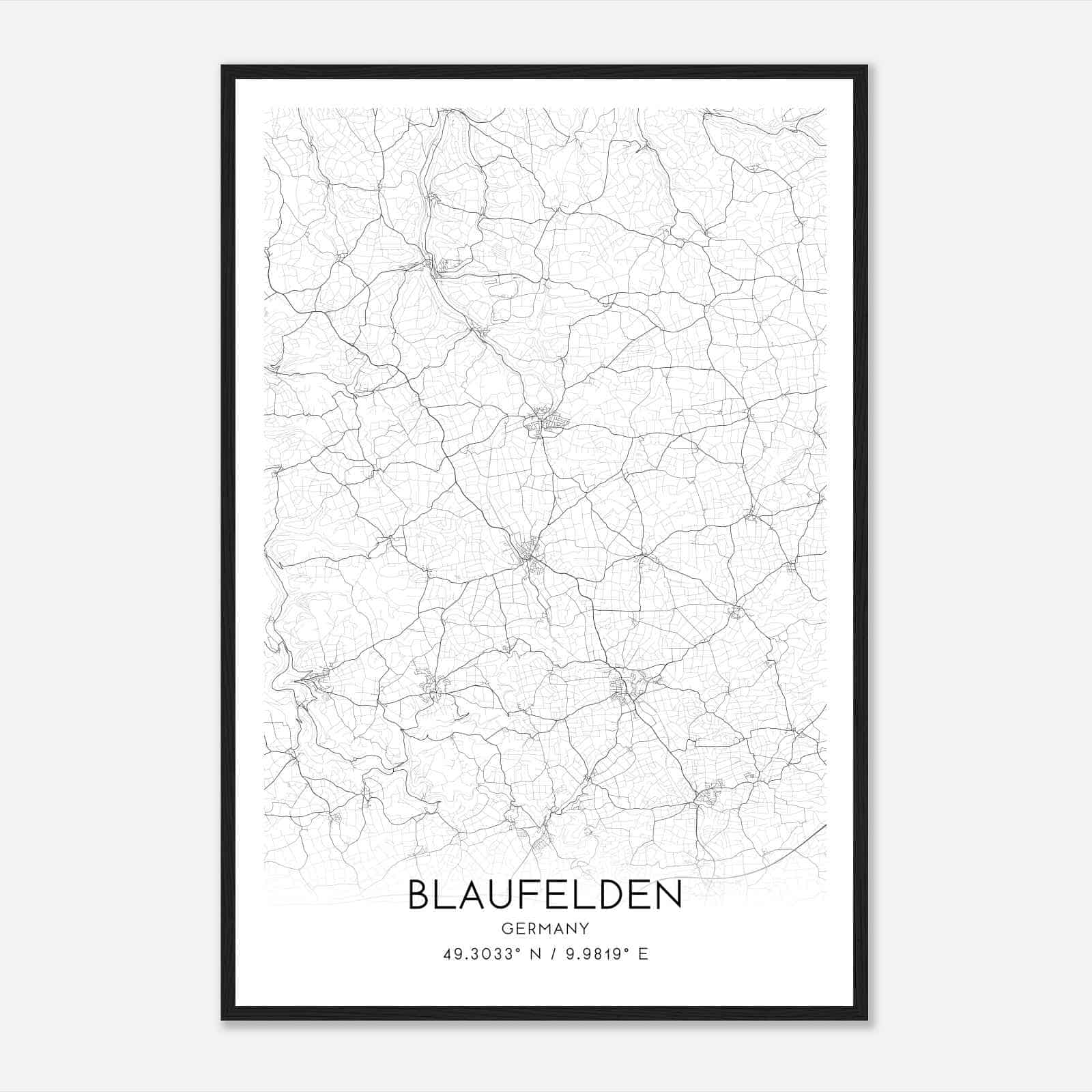 Blaufelden Germany Map Poster, Modern Home Decor Wall Art Print