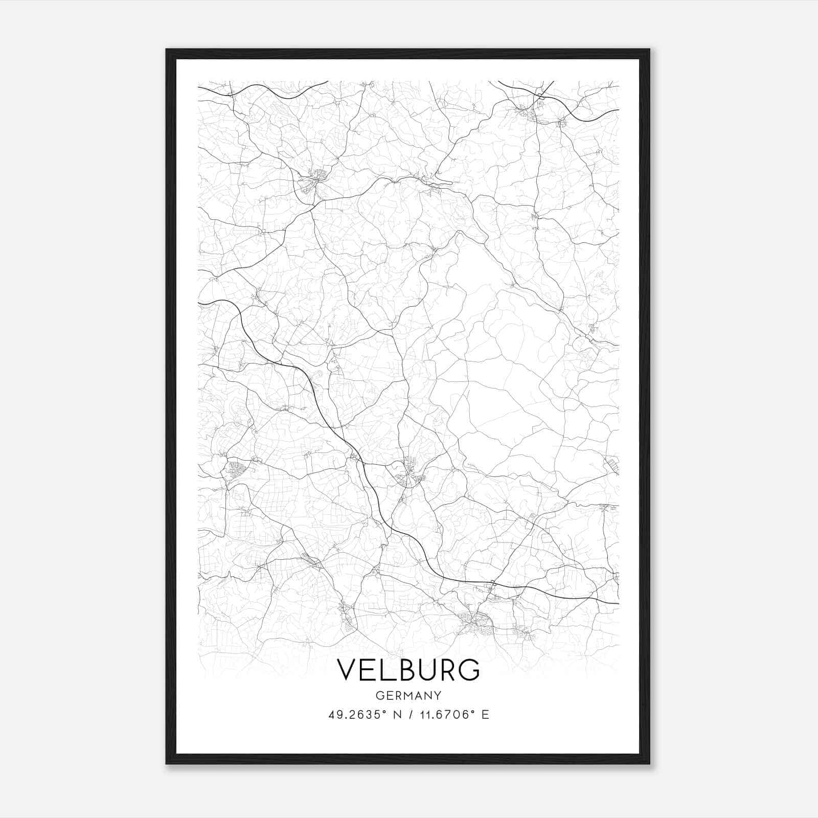 Velburg Germany Map Poster, Modern Home Decor Wall Art Print