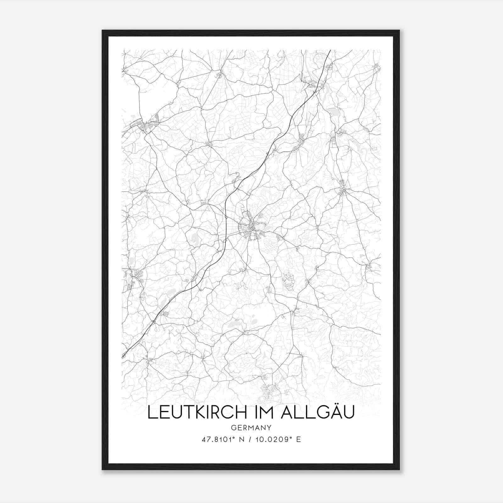 Leutkirch im Allgau Germany Map Poster, Modern Home Decor Wall Art Print