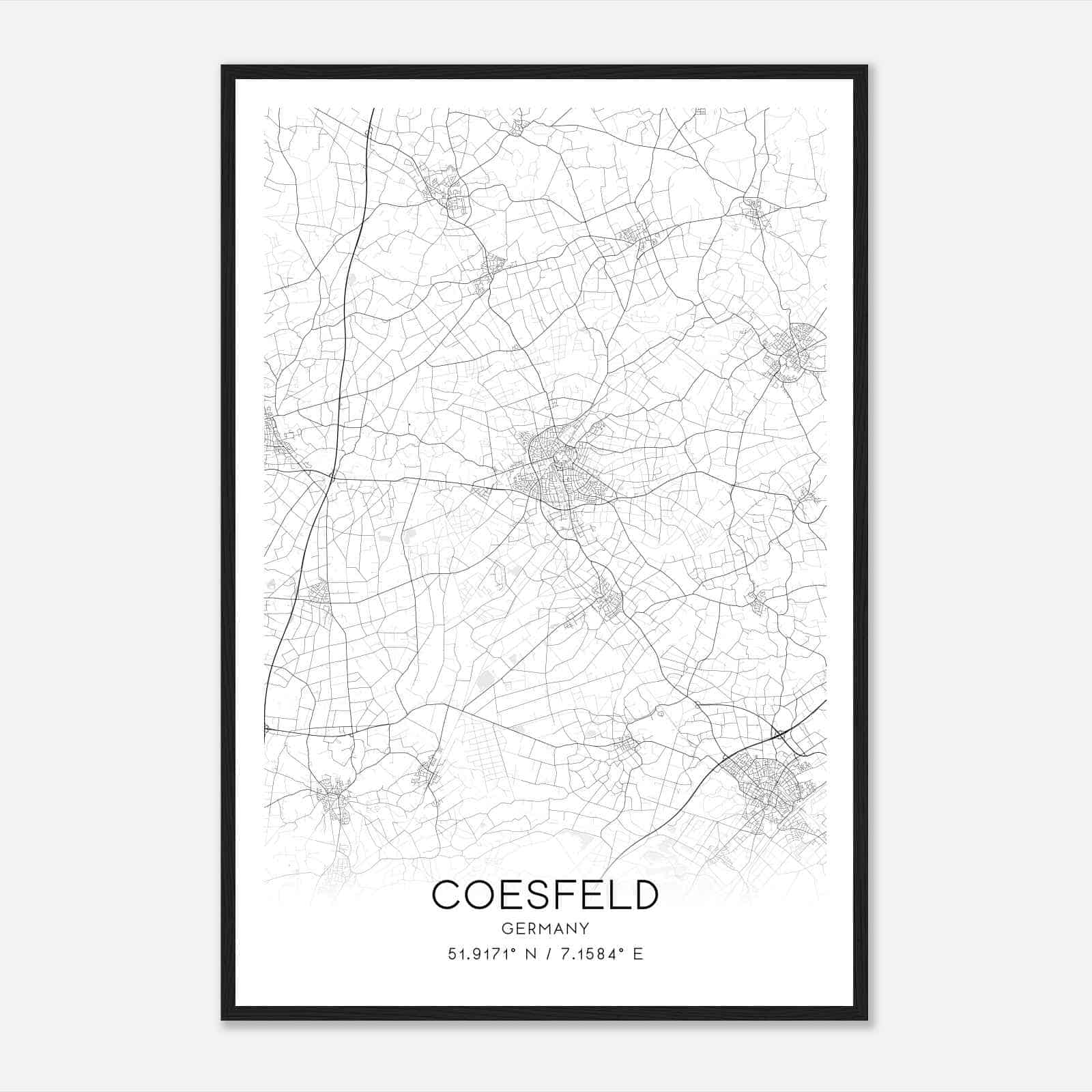 Coesfeld Germany Map Poster, Modern Home Decor Wall Art Print