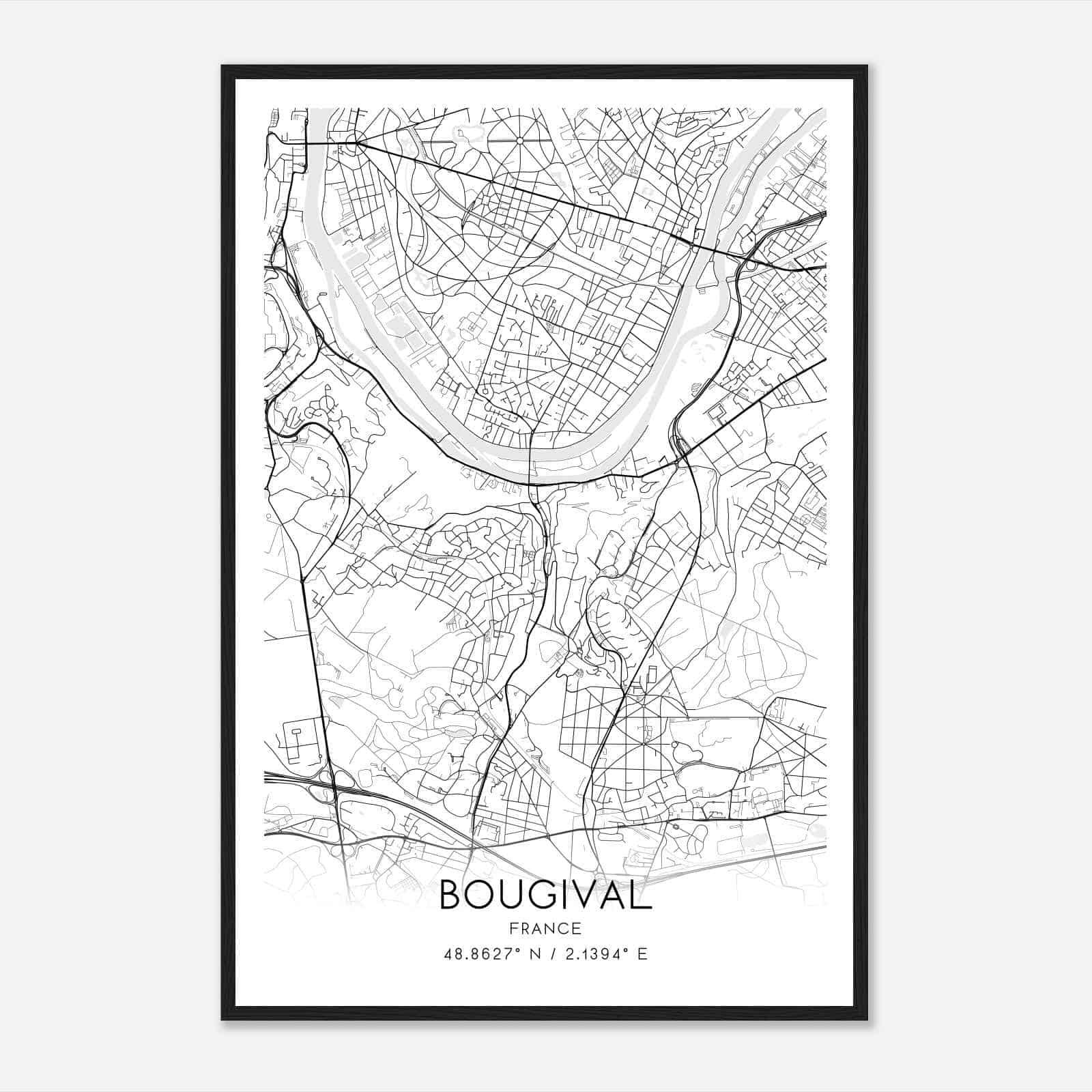 Bougival France Map Poster, Modern Home Decor Wall Art Print Bougival France Map Poster, Modern Home Decor Wall Art Print