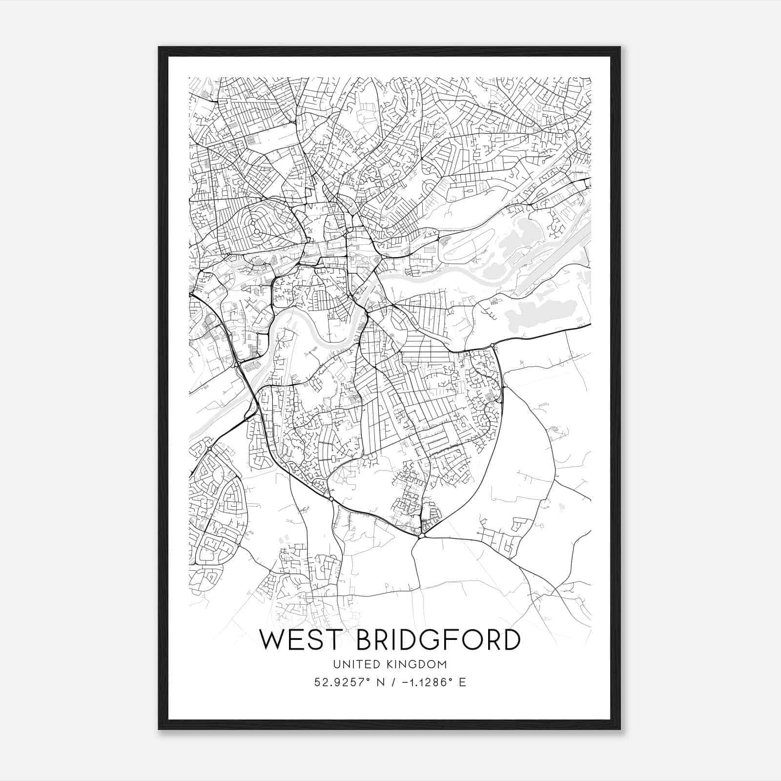 West Bridgford United Kingdom Map Poster, Modern Home Decor Wall Art Print