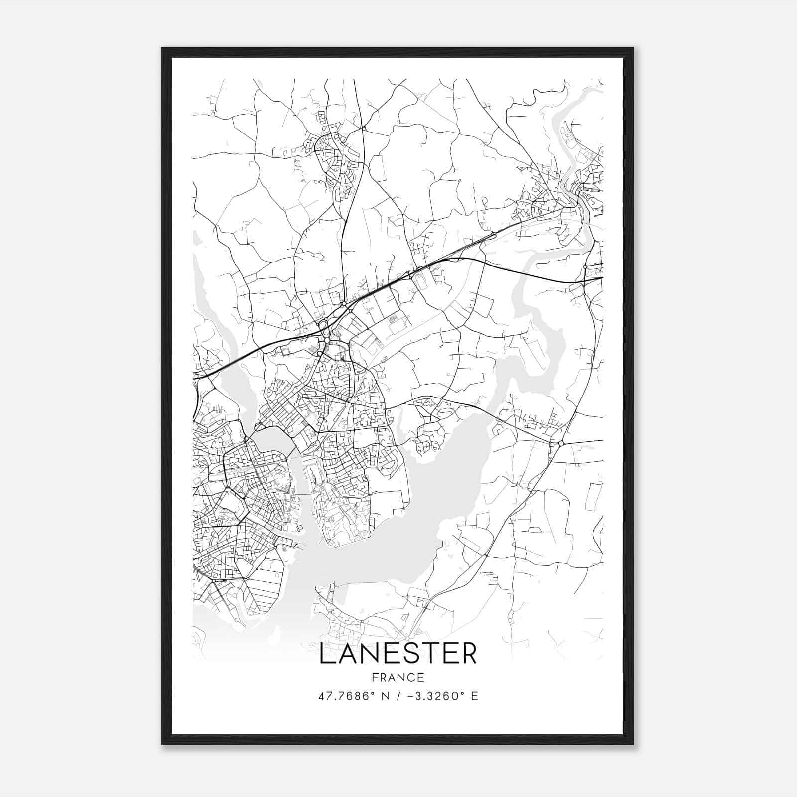 Lanester France Map Poster, Modern Home Decor Wall Art Print