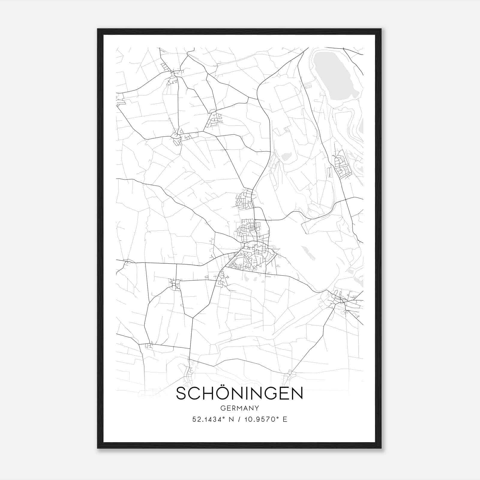 Schoningen Germany Map Poster, Modern Home Decor Wall Art Print