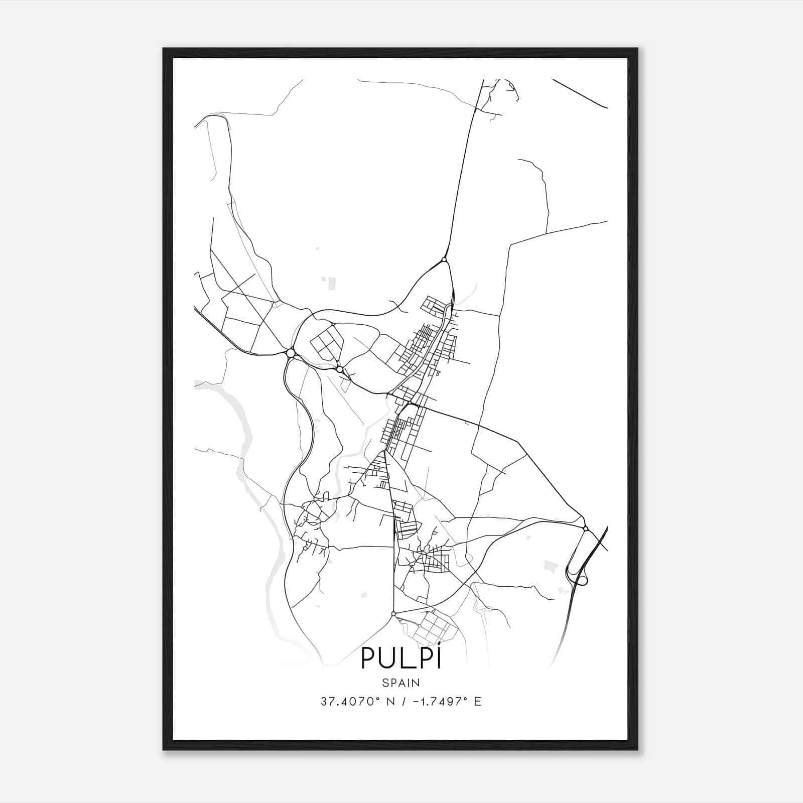 Pulpi Spain Map Poster, Modern Home Decor Wall Art Print