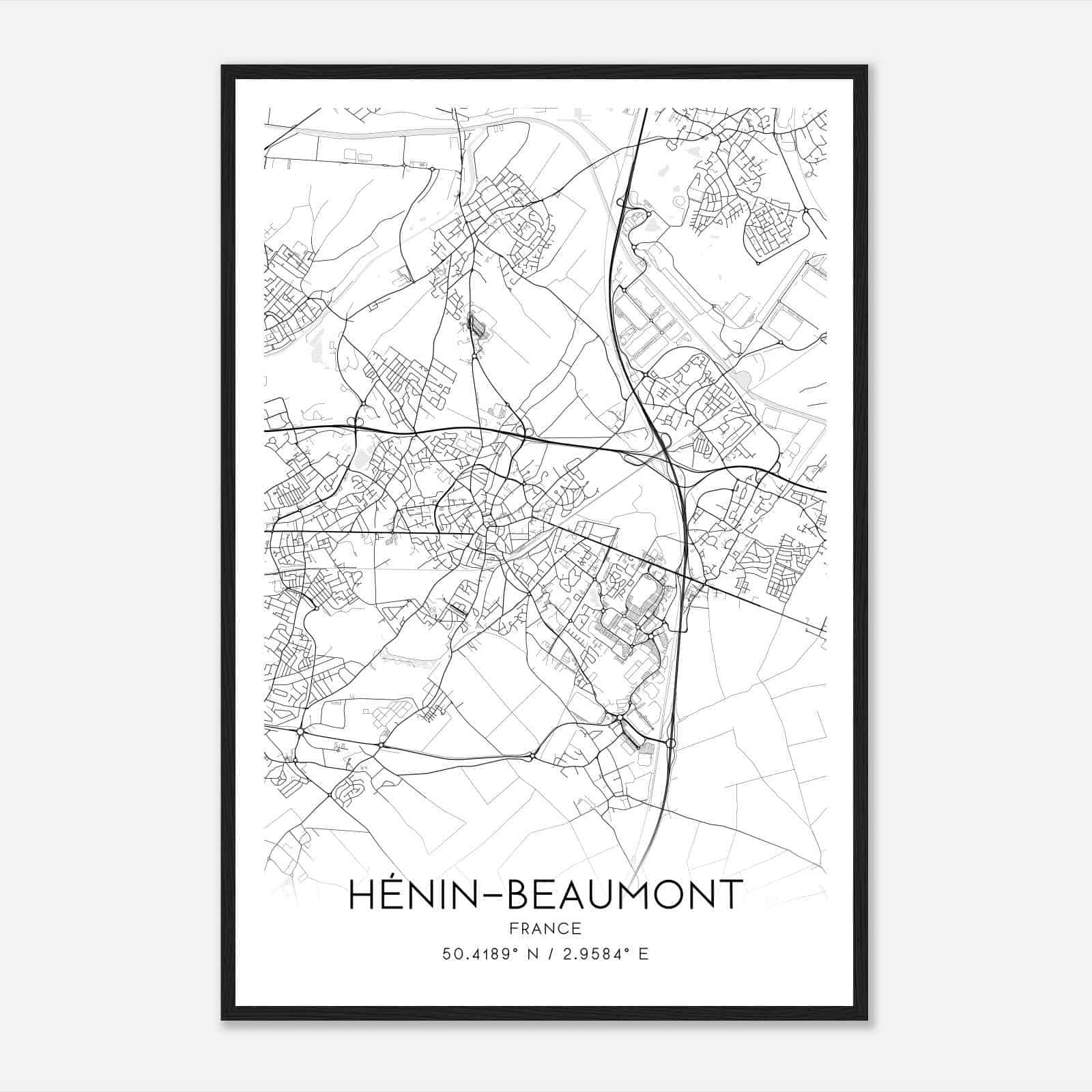 Henin-Beaumont France Map Poster, Modern Home Decor Wall Art Print