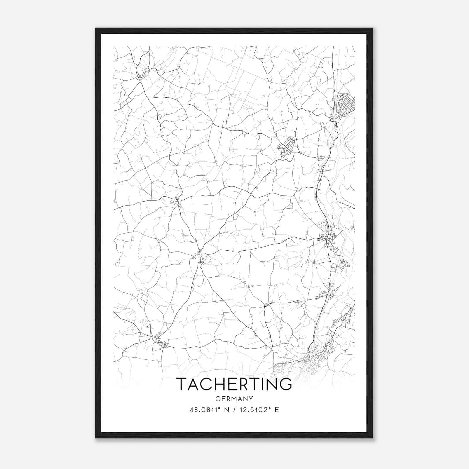 Tacherting Germany Map Poster, Modern Home Decor Wall Art Print