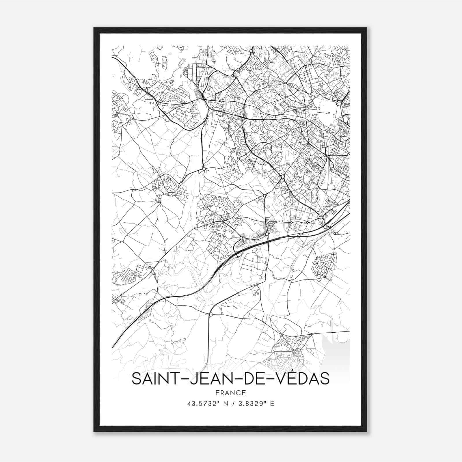 Saint-Jean-de-Vedas France Map Poster, Modern Home Decor Wall Art Print
