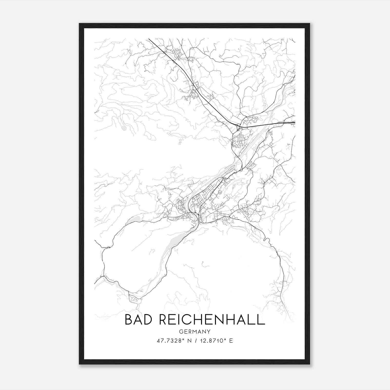 Bad Reichenhall Germany Map Poster, Modern Home Decor Wall Art Print