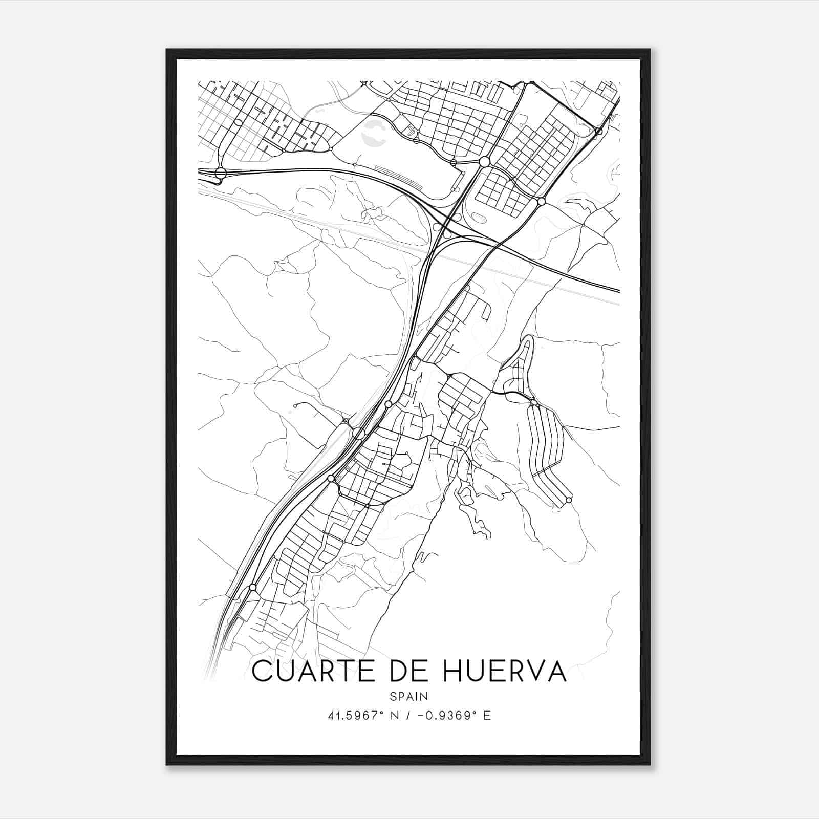 Cuarte de Huerva Spain Map Poster, Modern Home Decor Wall Art Print