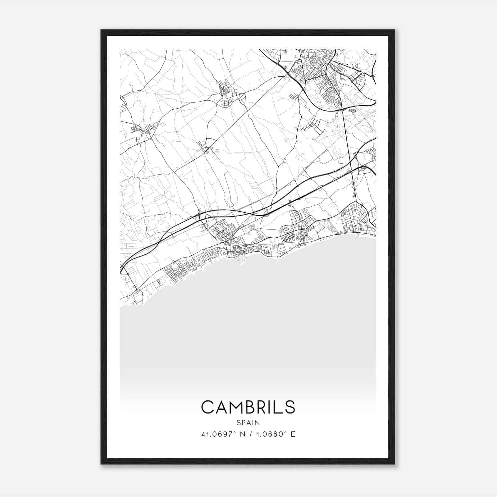 Cambrils Spain Map Poster, Modern Home Decor Wall Art Print