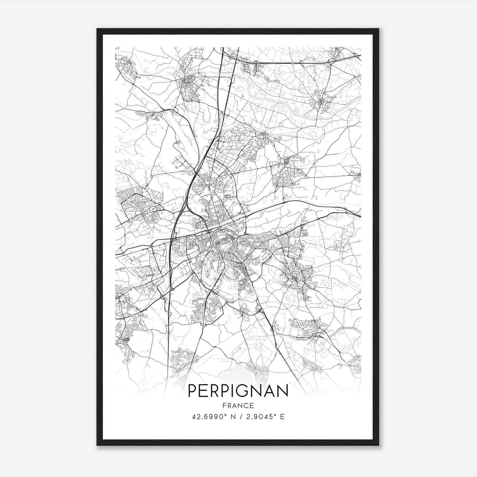 Perpignan France Map Poster, Modern Home Decor Wall Art Print