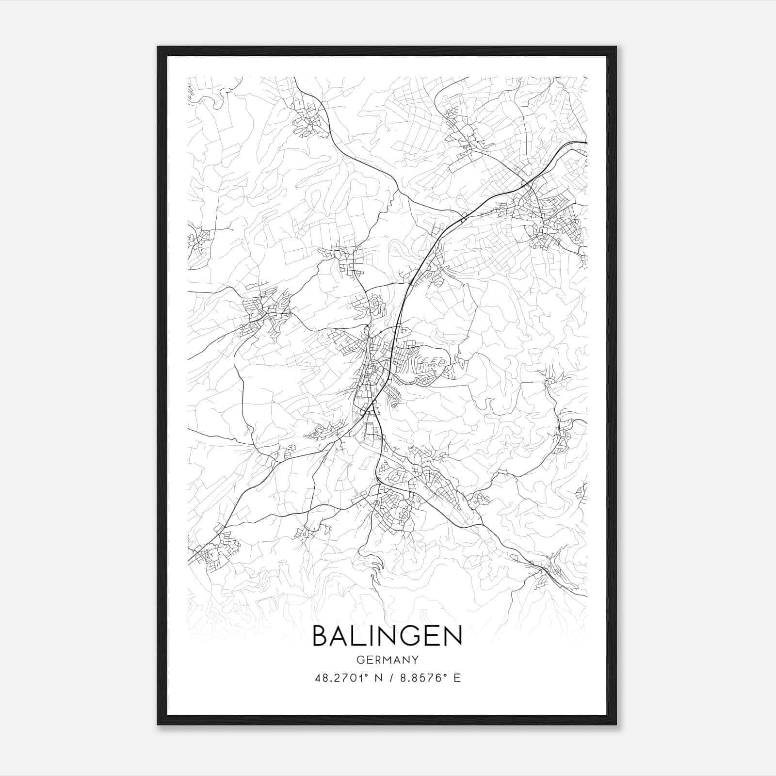 Balingen Germany Map Poster, Modern Home Decor Wall Art Print