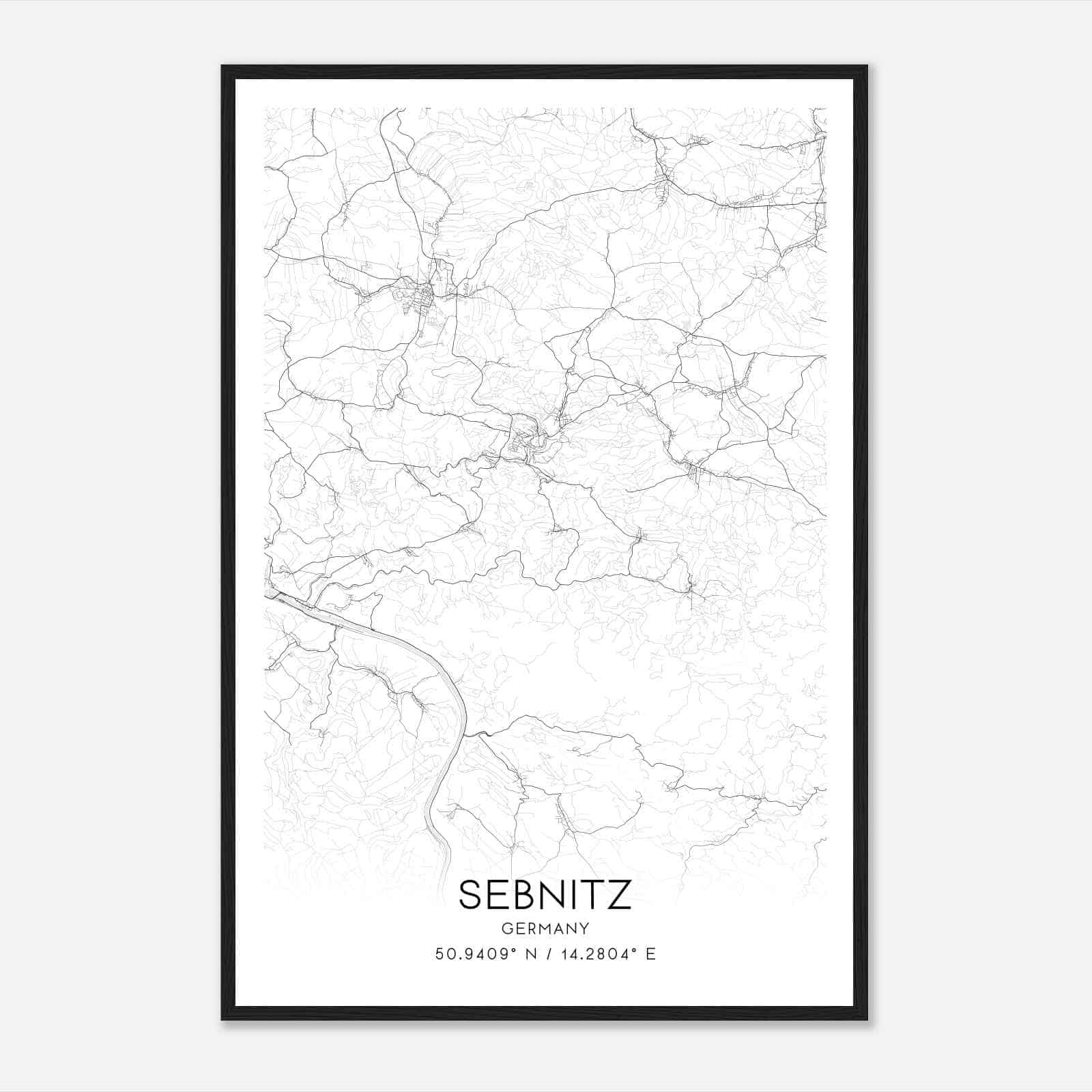 Sebnitz Germany Map Poster, Modern Home Decor Wall Art Print