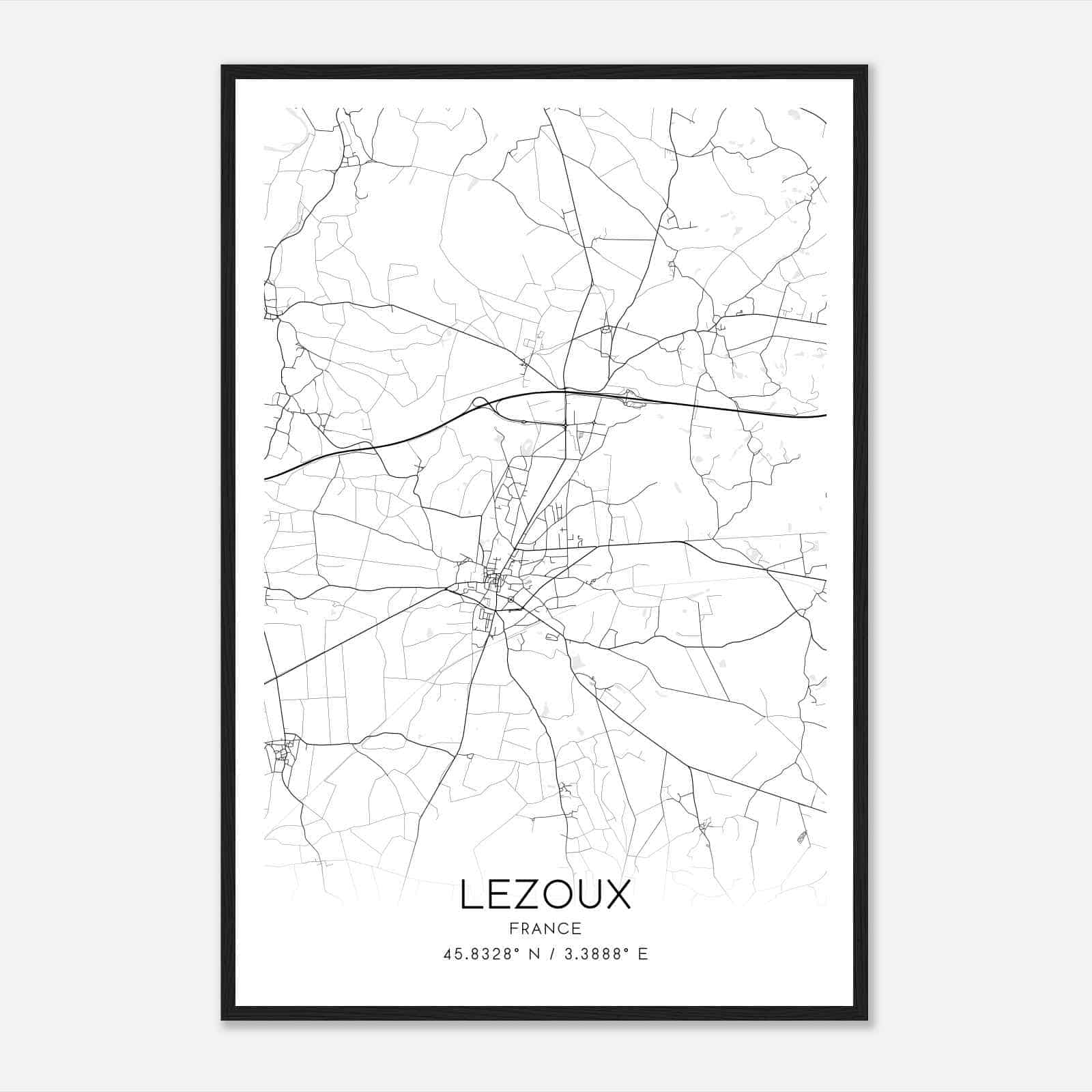 Lezoux France Map Poster, Modern Home Decor Wall Art Print