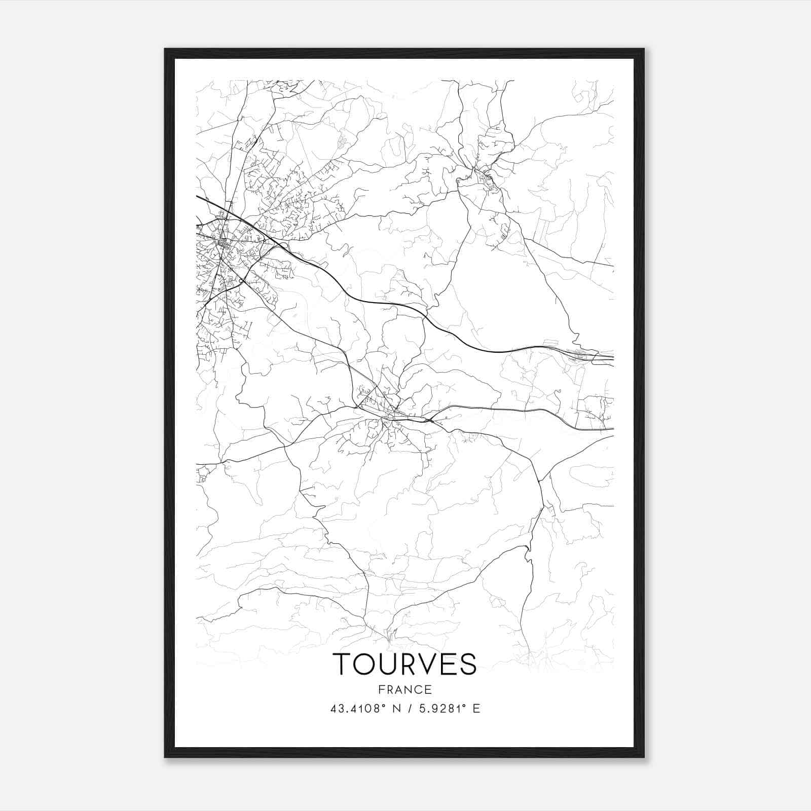 Tourves France Map Poster, Modern Home Decor Wall Art Print