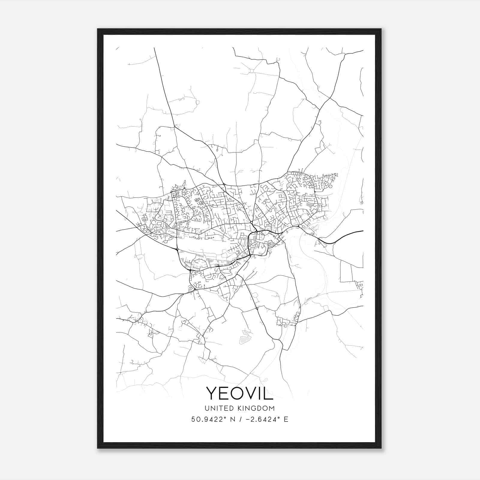 Yeovil United Kingdom Map Poster, Modern Home Decor Wall Art Print