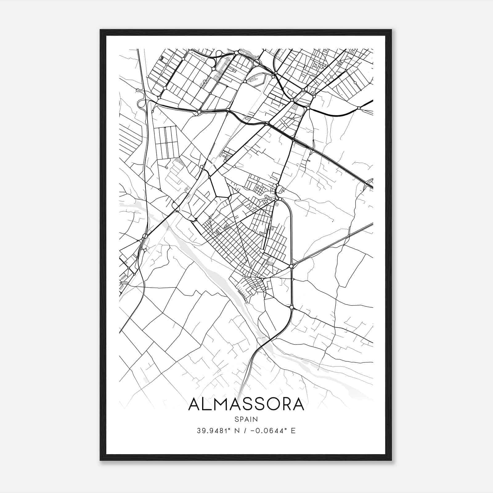 Almazora Spain Map Poster, Modern Home Decor Wall Art Print