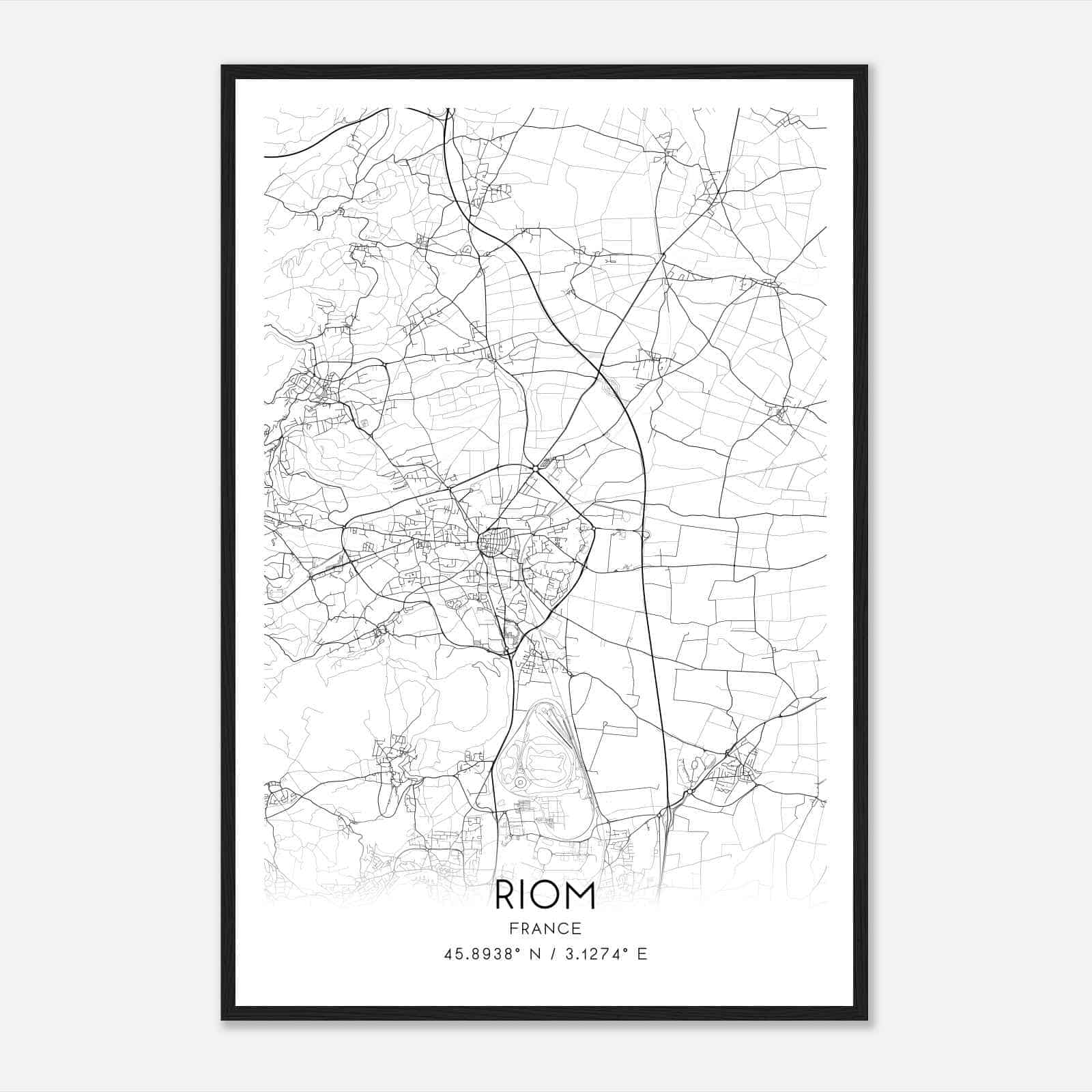 Riom France Map Poster, Modern Home Decor Wall Art Print