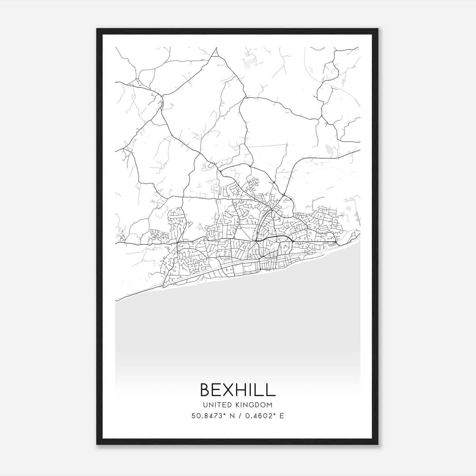Bexhill United Kingdom Map Poster, Modern Home Decor Wall Art Print