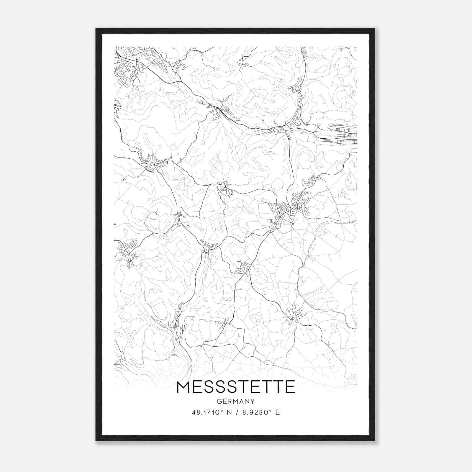 Messstetten Germany Map Poster, Modern Home Decor Wall Art Print