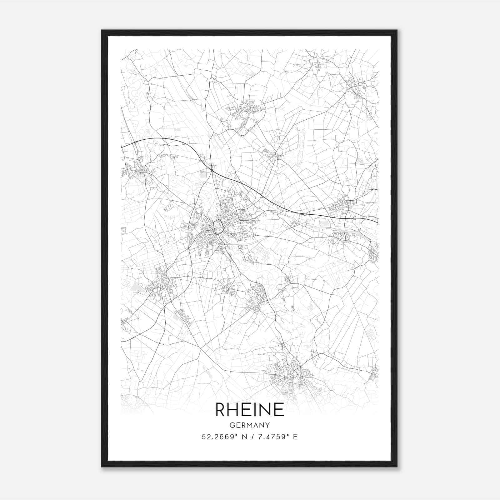 Rheine Germany Map Poster, Modern Home Decor Wall Art Print