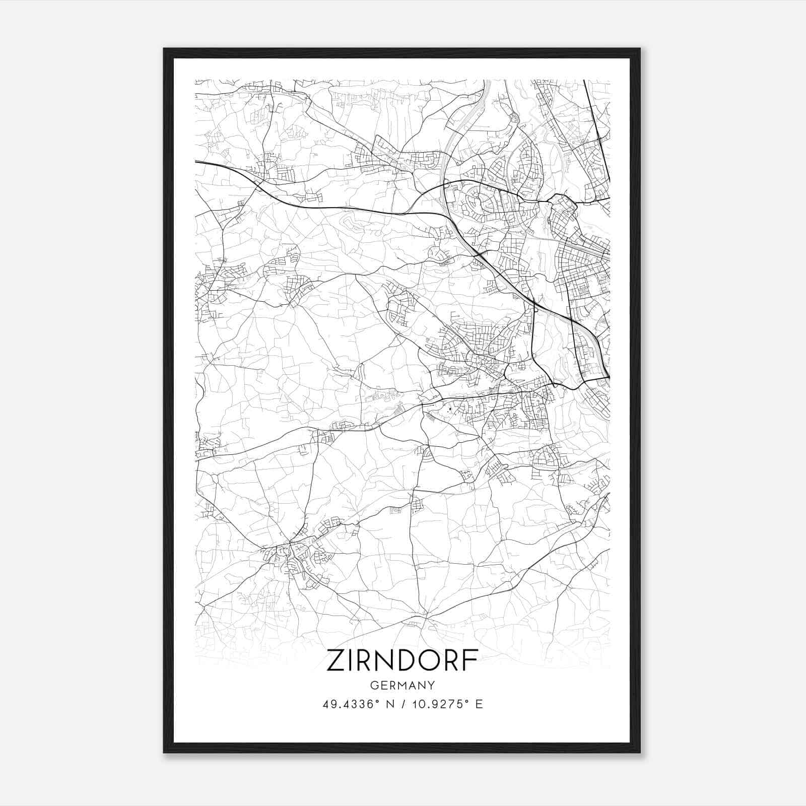 Zirndorf Germany Map Poster, Modern Home Decor Wall Art Print