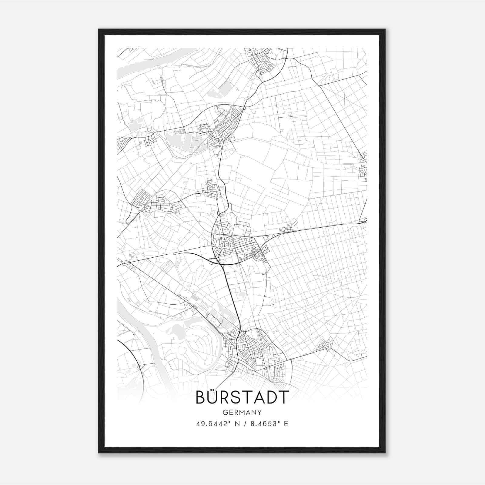 Burstadt Germany Map Poster, Modern Home Decor Wall Art Print