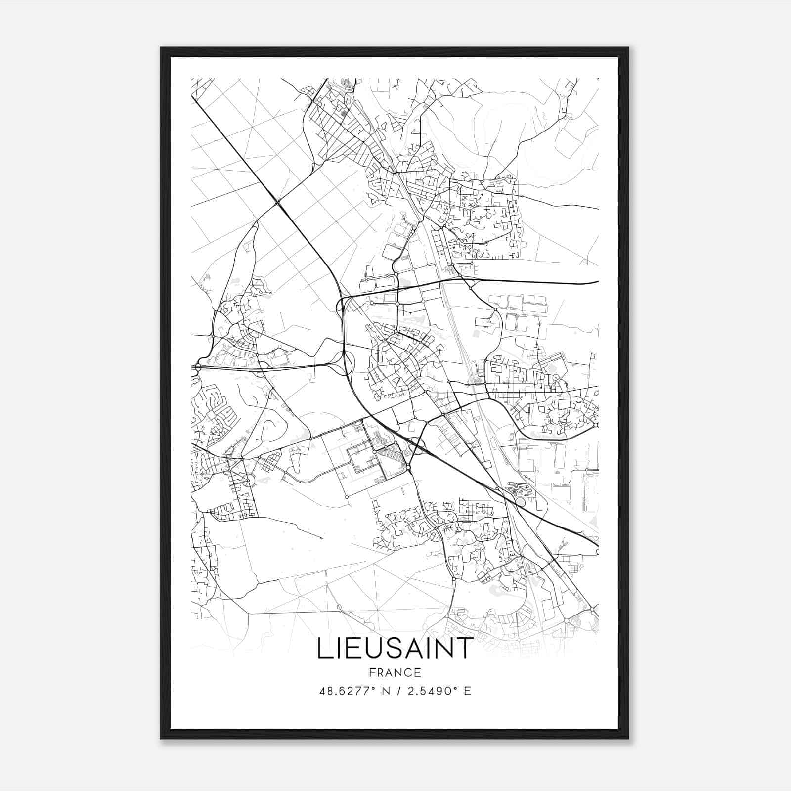 Lieusaint France Map Poster, Modern Home Decor Wall Art Print