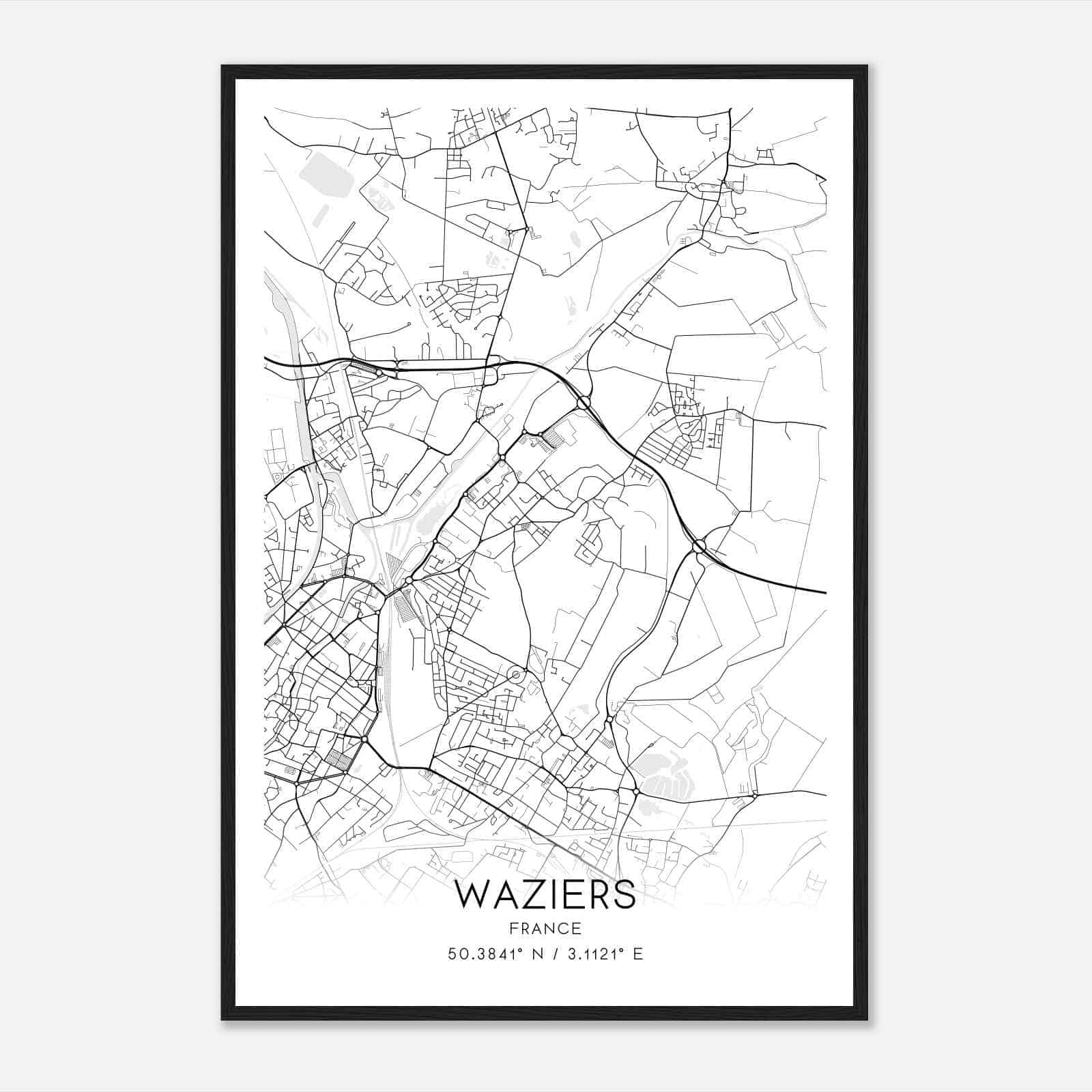 Waziers France Map Poster, Modern Home Decor Wall Art Print