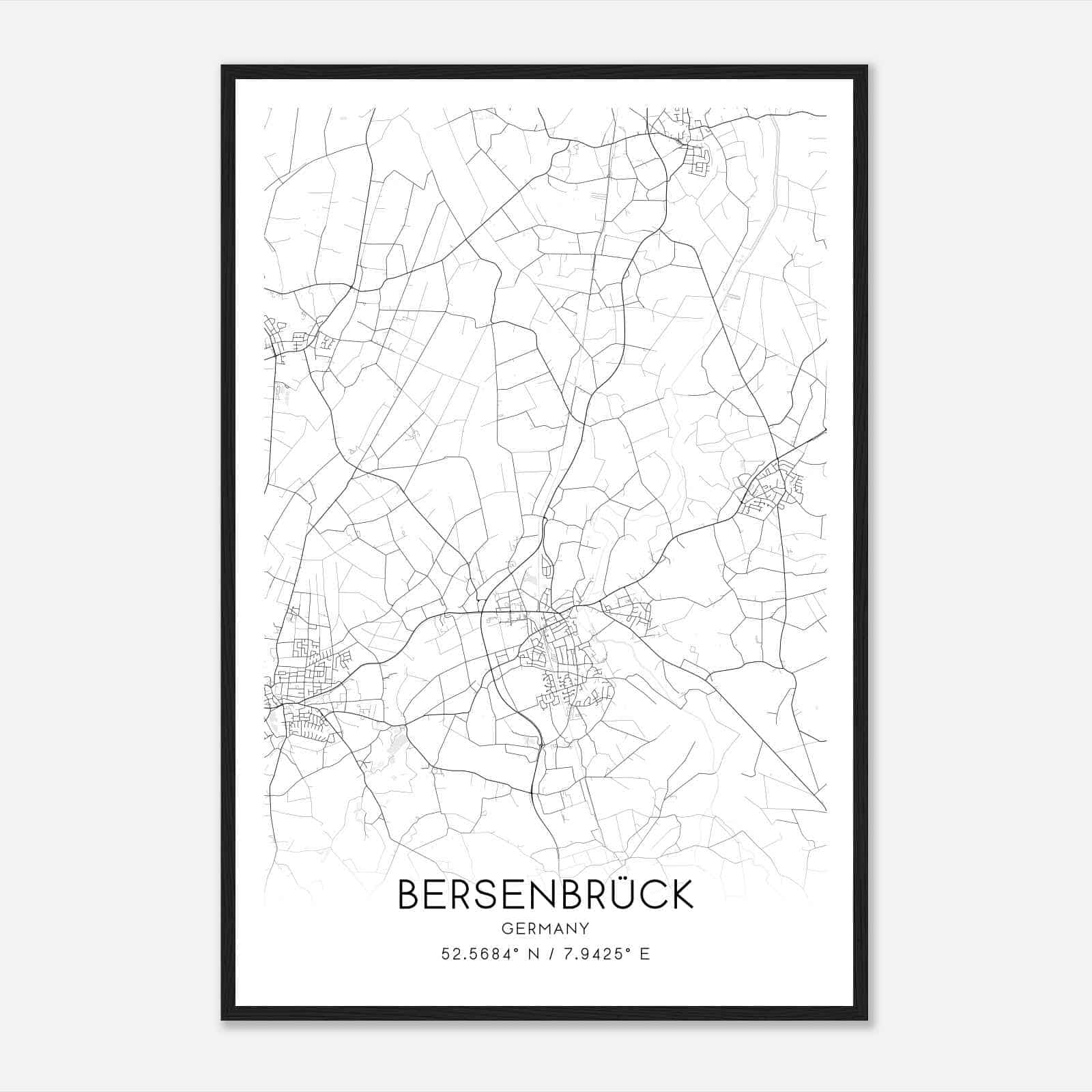 Bersenbruck Germany Map Poster, Modern Home Decor Wall Art Print