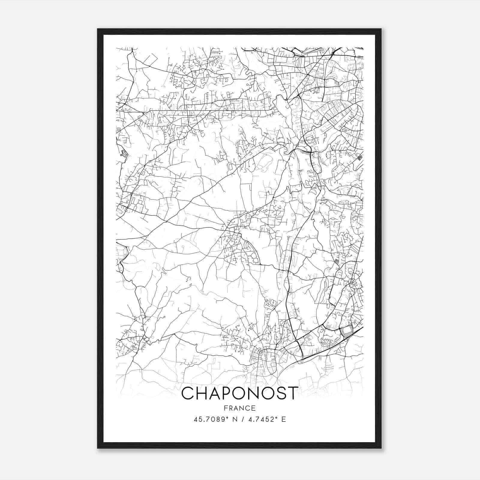 Chaponost France Map Poster, Modern Home Decor Wall Art Print