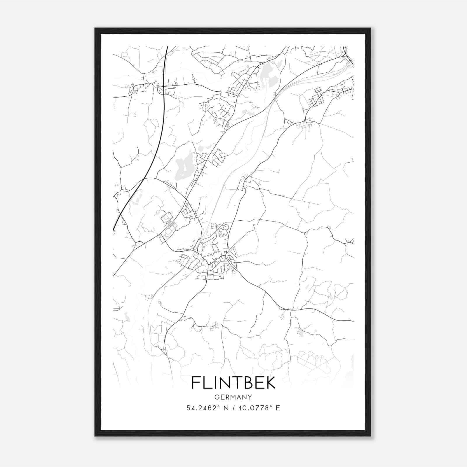 Flintbek Germany Map Poster, Modern Home Decor Wall Art Print