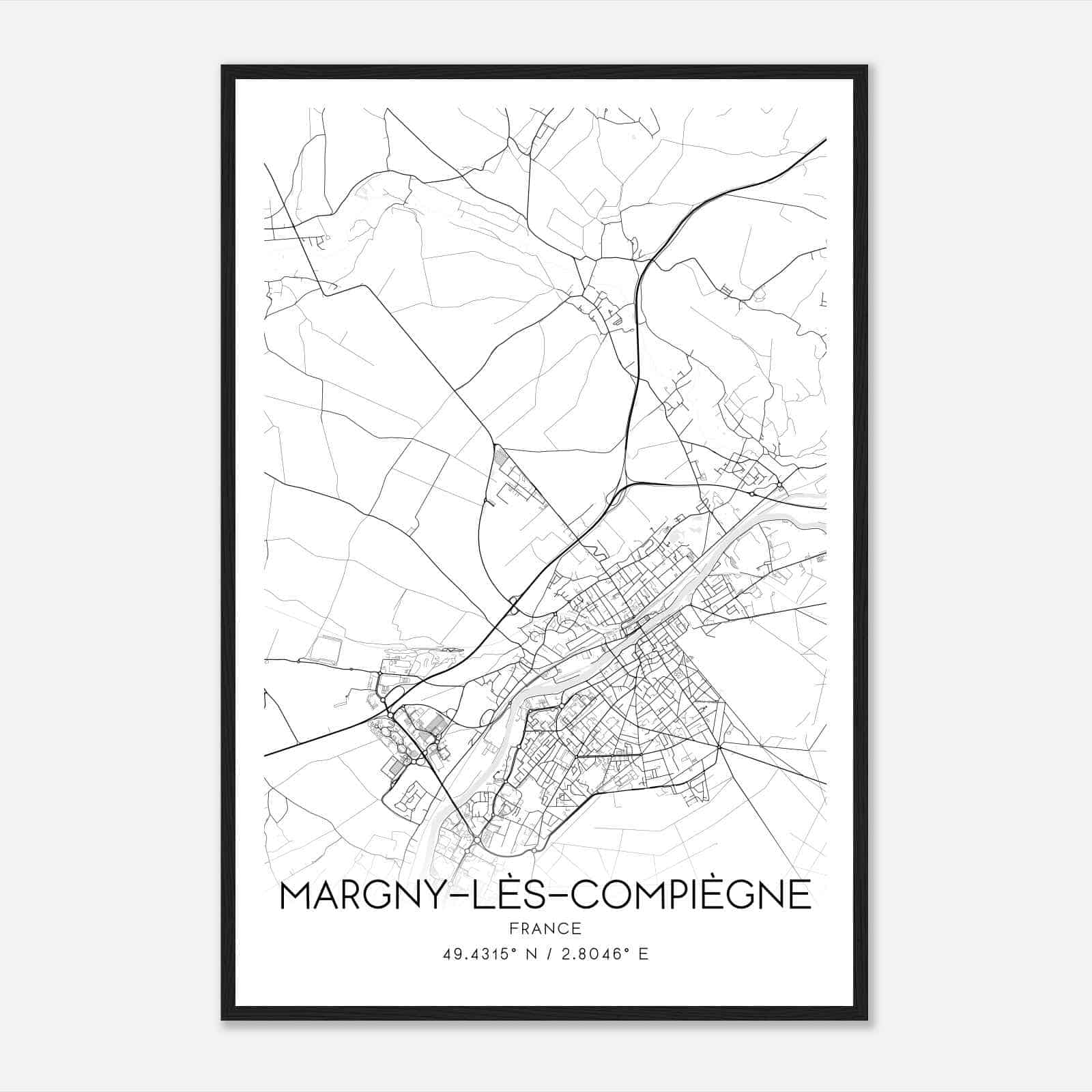 Margny-les-Compiegne France Map Poster, Modern Home Decor Wall Art Print