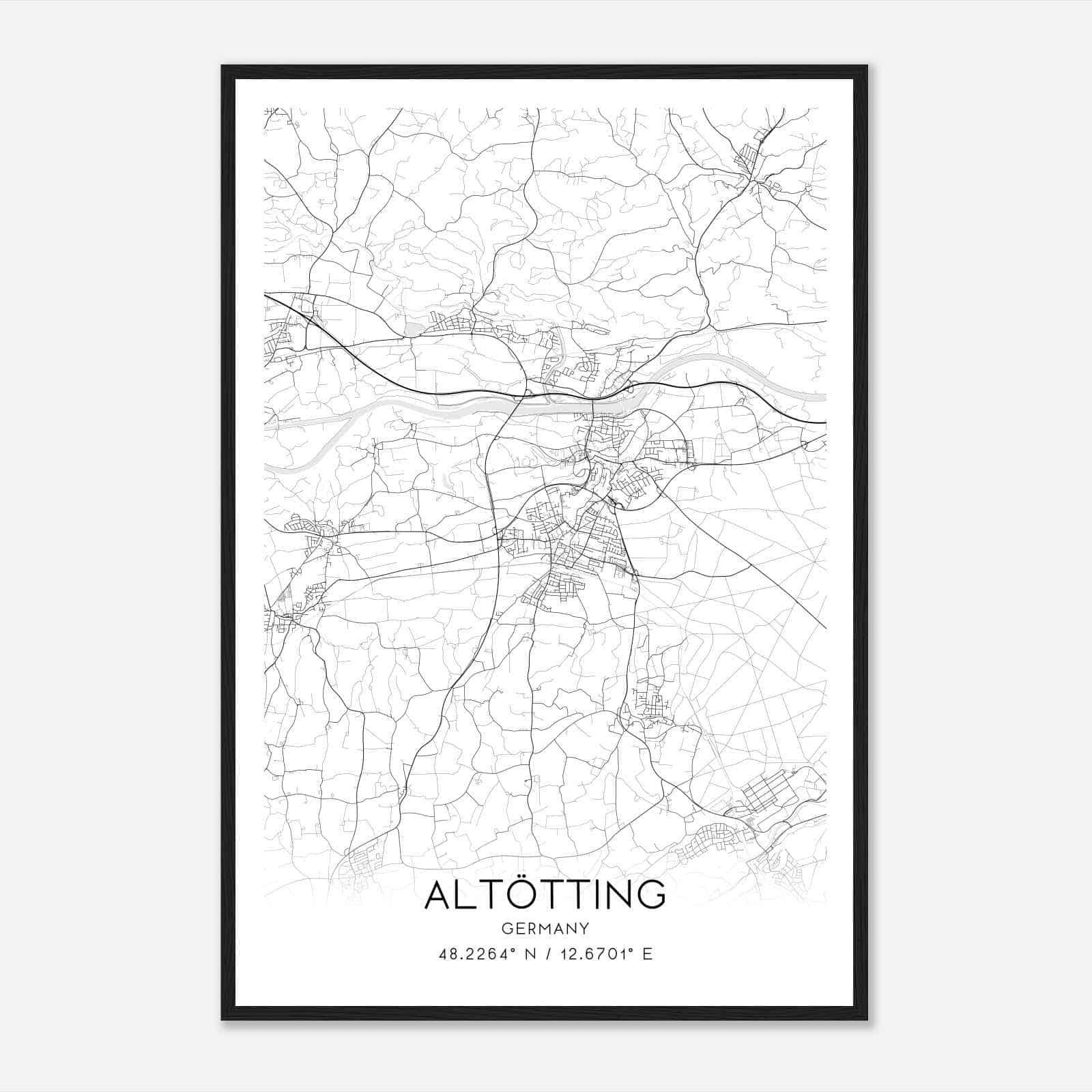 Altotting Germany Map Poster, Modern Home Decor Wall Art Print