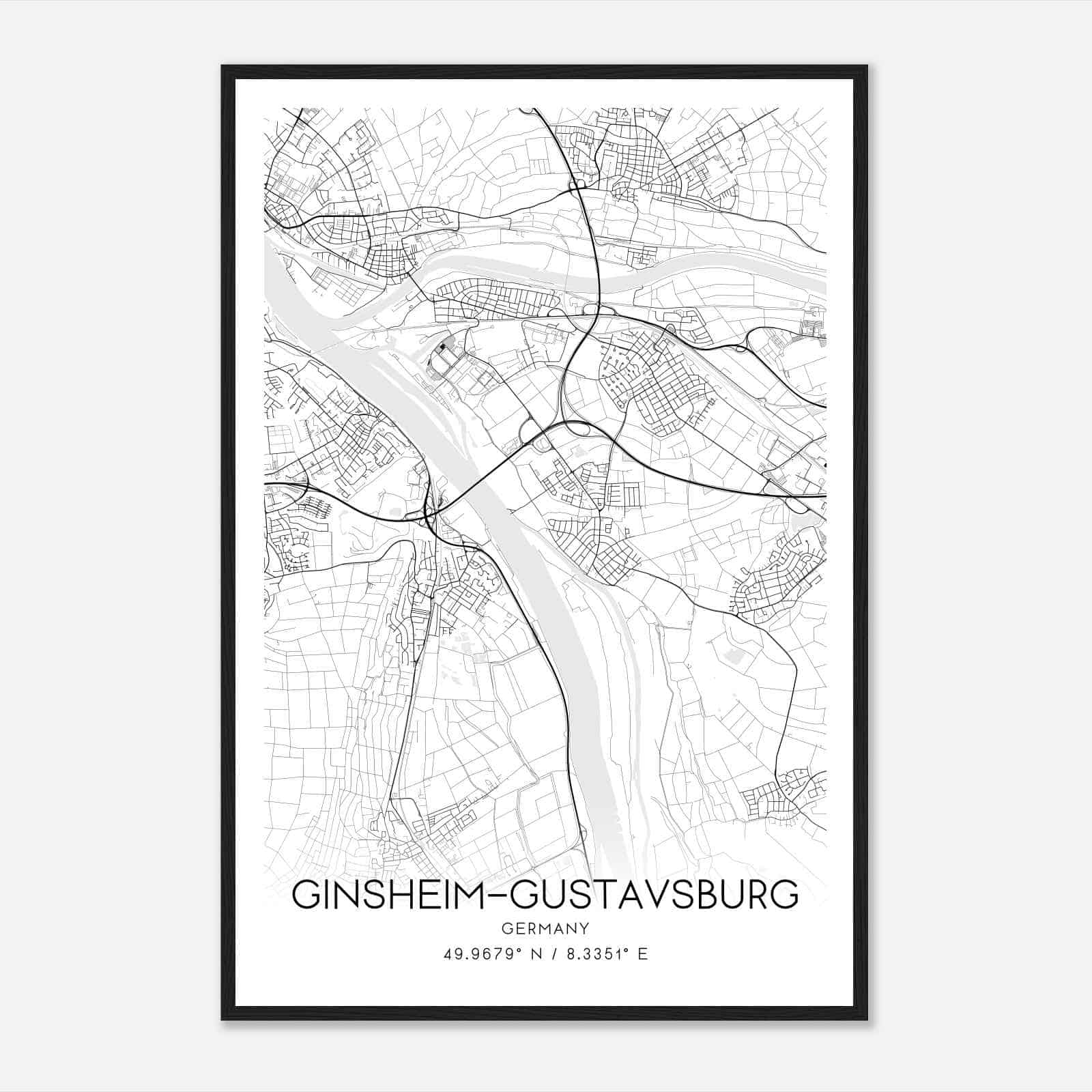 Ginsheim-Gustavsburg Germany Map Poster, Modern Home Decor Wall Art Print