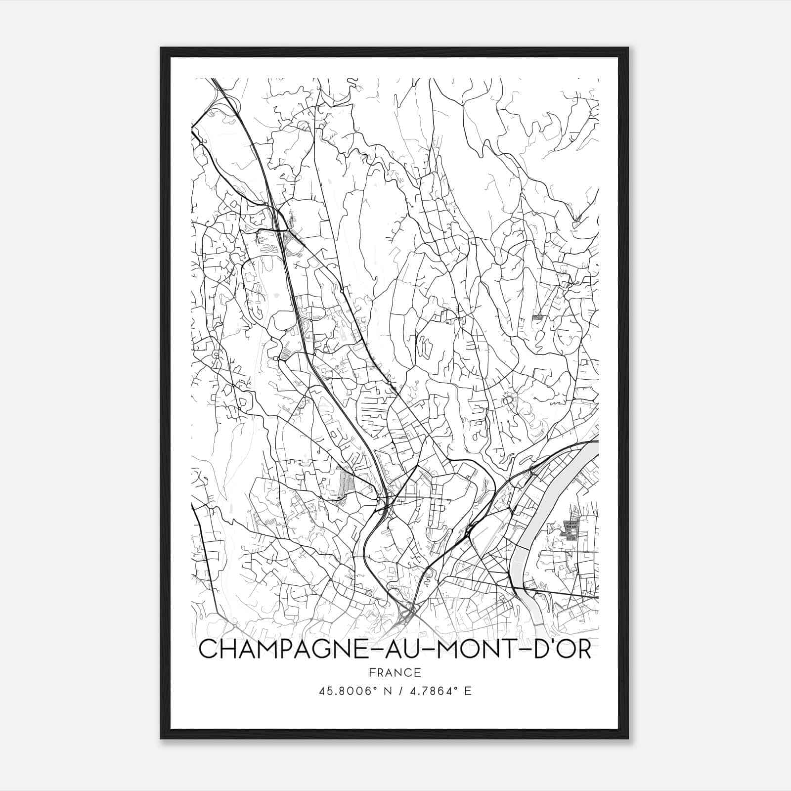 Champagne-au-Mont-d’Or France Map Poster, Modern Home Decor Wall Art Print