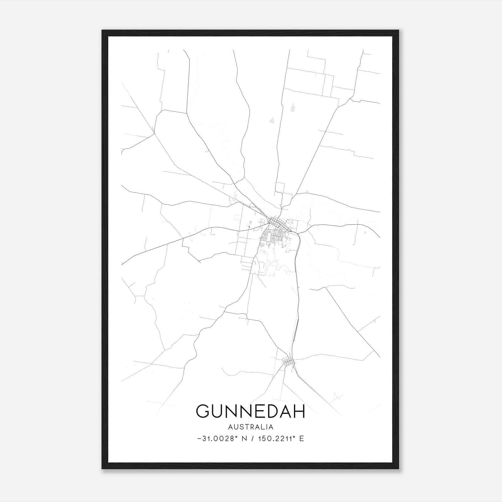 Gunnedah Australia Map Poster, Modern Home Decor Wall Art Print