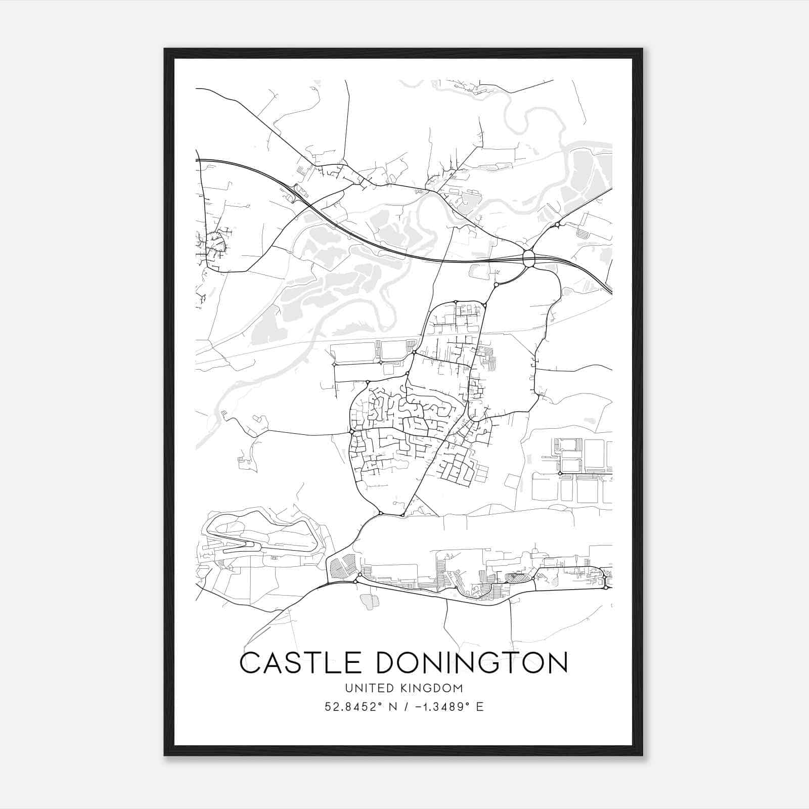 Castle Donnington United Kingdom Map Poster, Modern Home Decor Wall Art Print
