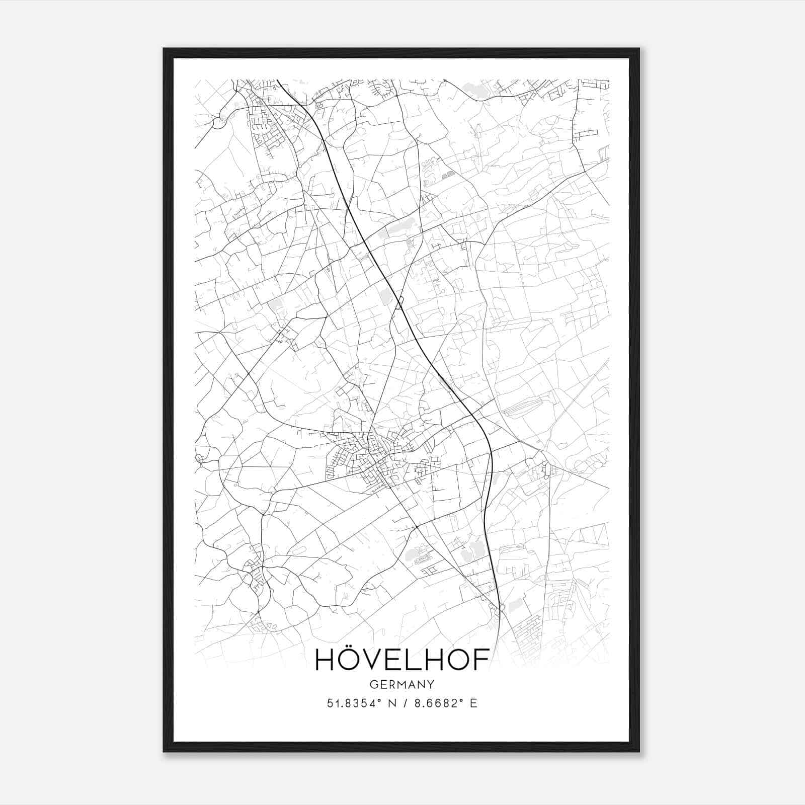 Hovelhof Germany Map Poster, Modern Home Decor Wall Art Print