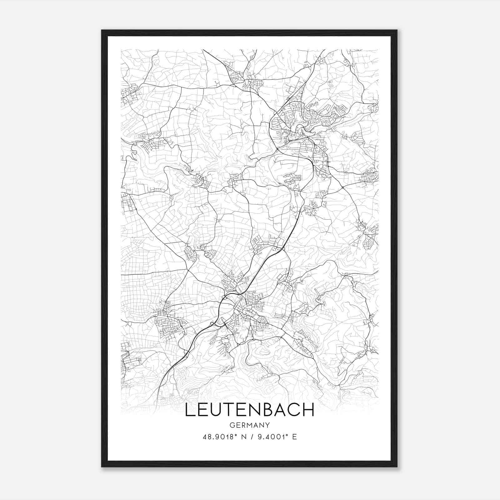 Leutenbach Germany Map Poster, Modern Home Decor Wall Art Print