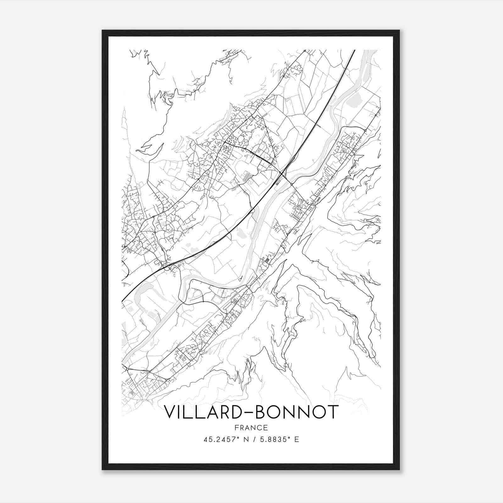 Villard-Bonnot France Map Poster, Modern Home Decor Wall Art Print