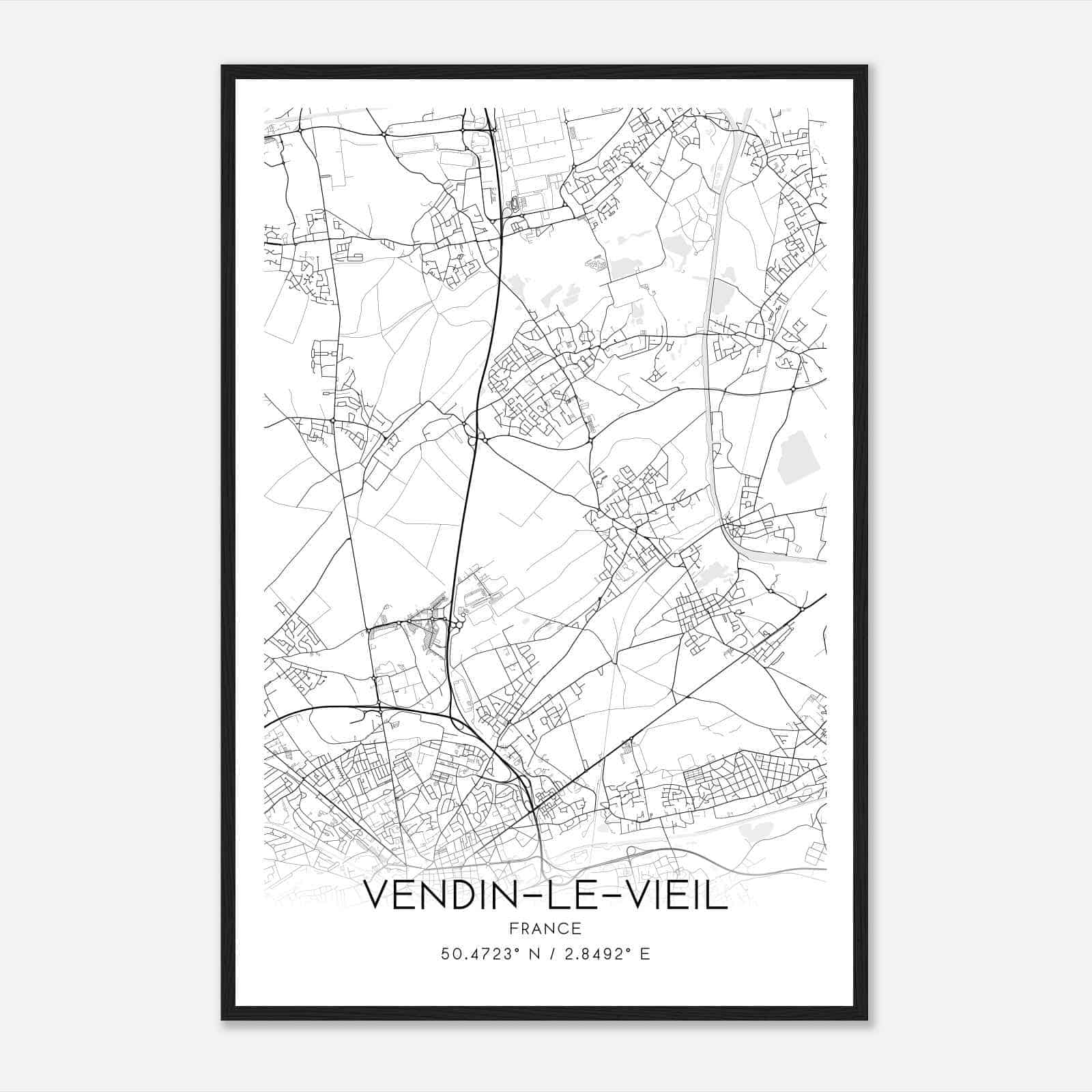 Vendin-le-Vieil France Map Poster, Modern Home Decor Wall Art Print
