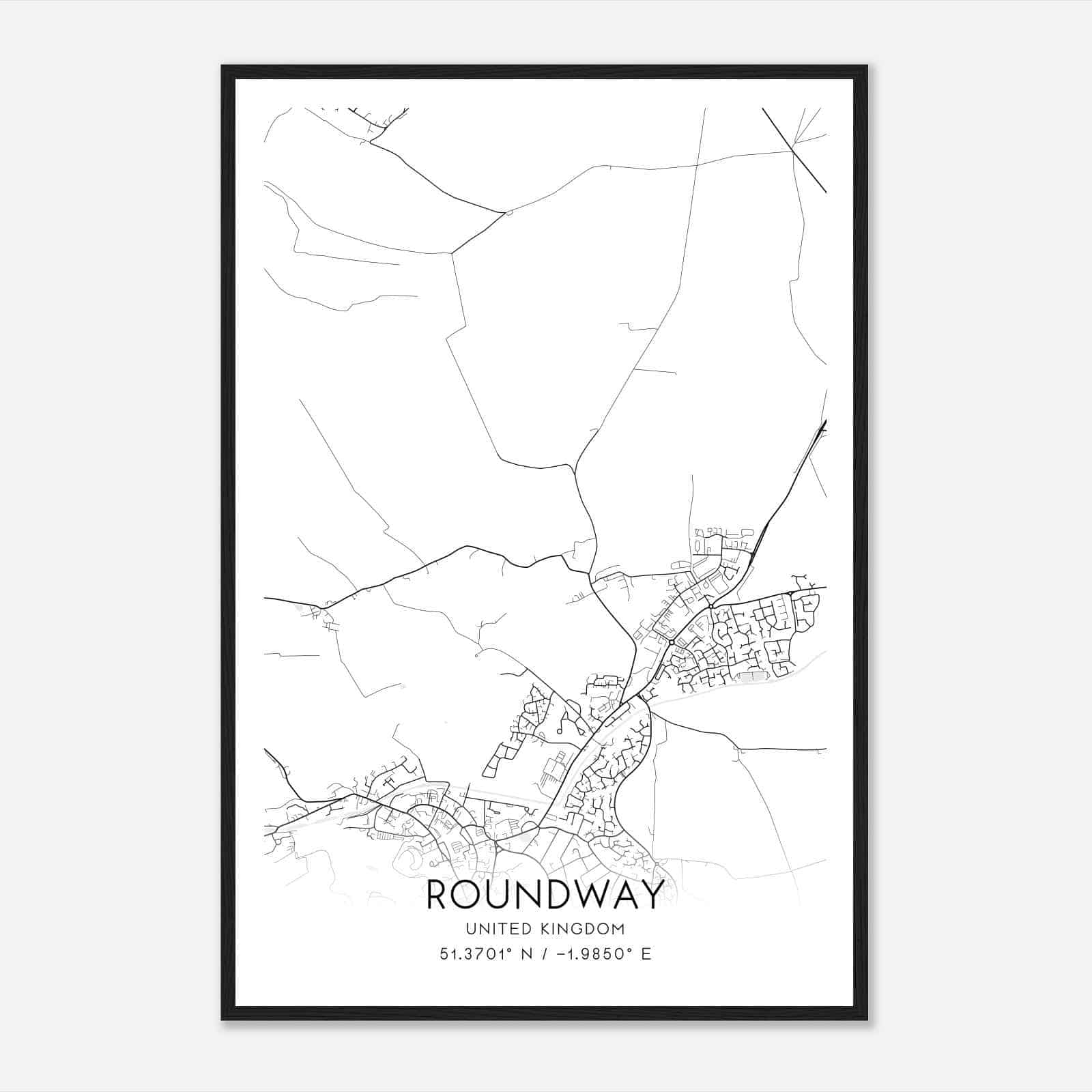 Roundway United Kingdom Map Poster, Modern Home Decor Wall Art Print