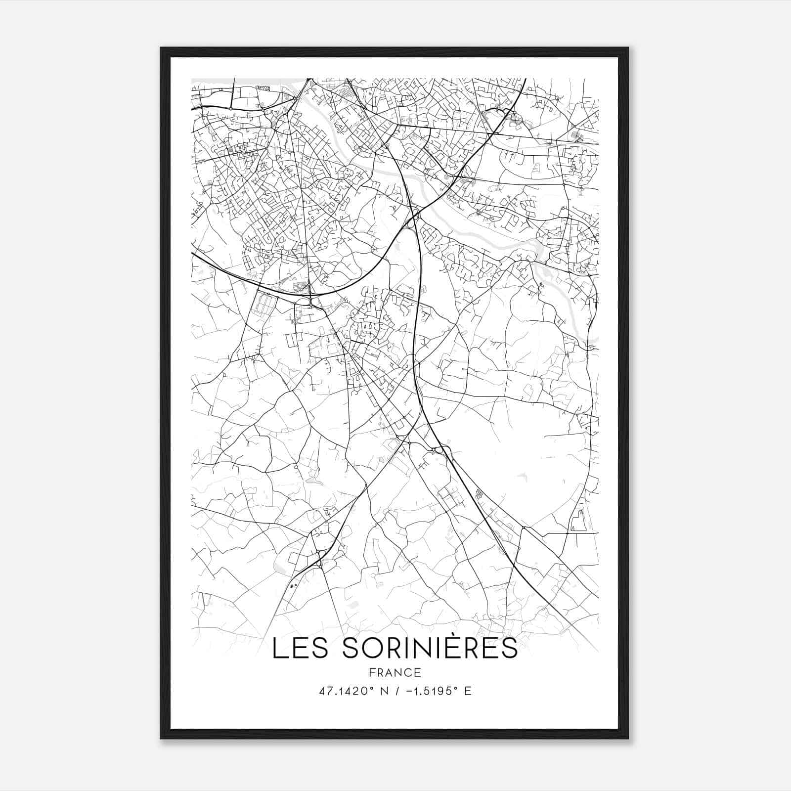 Les Sorinieres France Map Poster, Modern Home Decor Wall Art Print